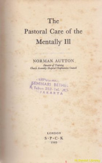 Image of The pastoral care of the mentally III